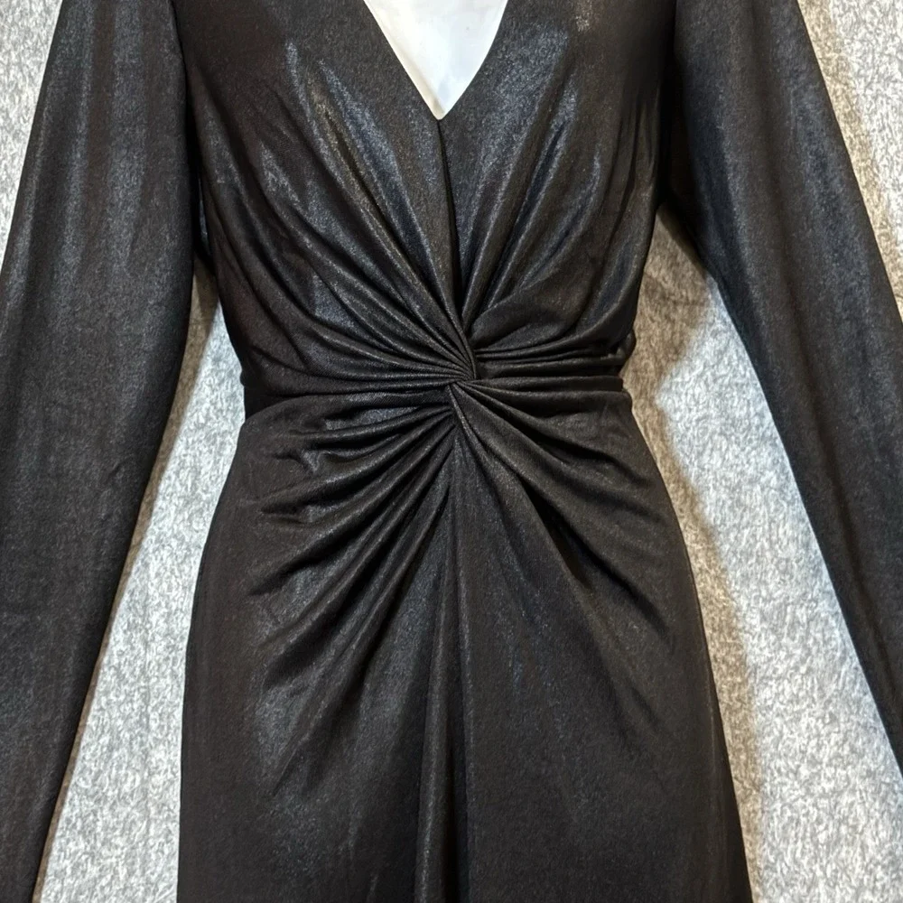 Lauren Ralph Lauren Womens 10 Black Long Sleeve Maxi Dress V Neck Twist
